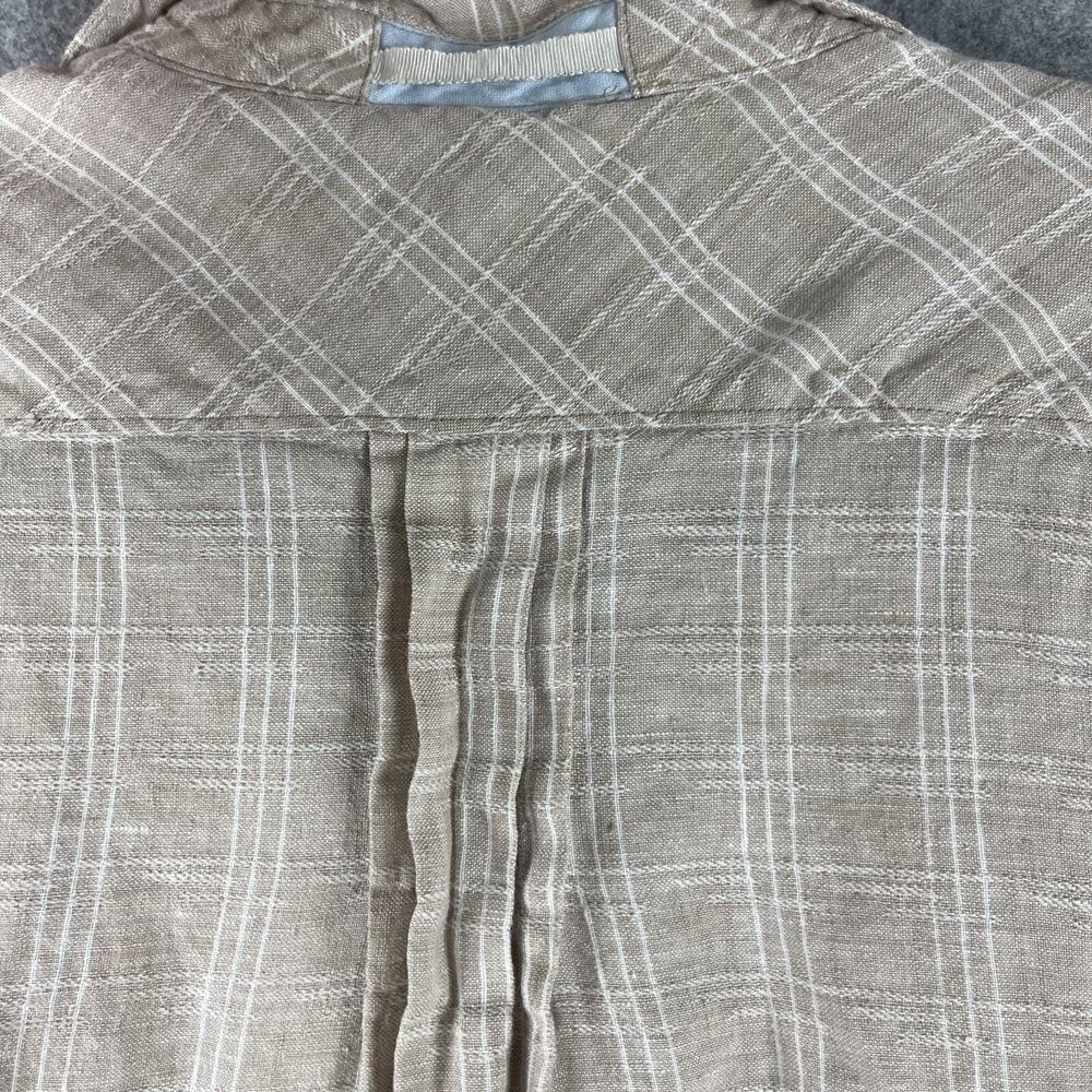 Tommy Bahama Linen Top Womens Medium Beige Plaid Short Sleeve Coastal Beachy - Picture 11 of 12